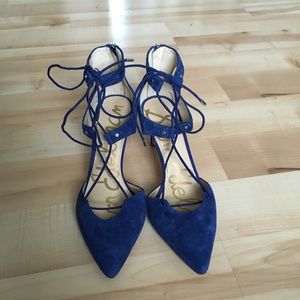 Sam Edelman Cobalt Blue Taylor Suede Lace Up Pumps